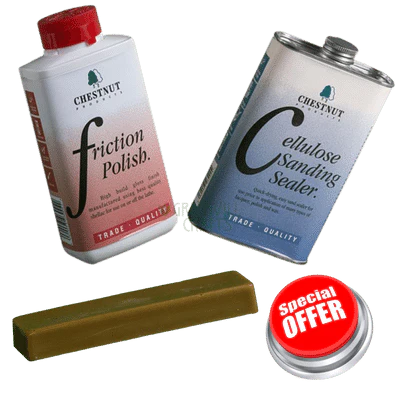 woodturners gloss finishing kit from Chestnut Products. Friction Polish, Cellulose sanding sealer & Carnauba wax- Woodturning West Yorkshire Leeds, Wakefield Mirfield, Tanfield, Bradford, York