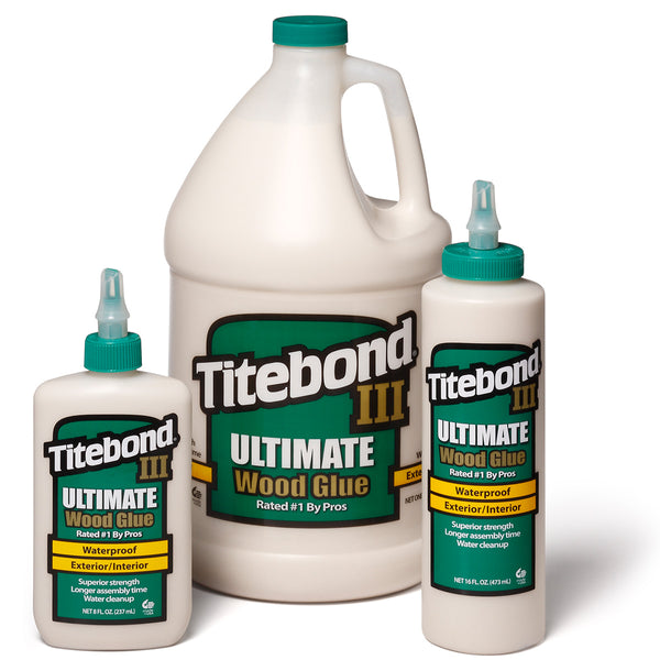 Titebond III Ultimate Wood Glue Offers the best possible performance in woodworking glues.  This waterproof formula provides a superior bond strength, longer open assembly time and a lower application temperature.  The perfect choice for interior and exterior woodworking.