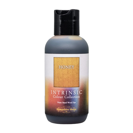 Honey water-based wood stain 125ml bottle  A glorious rich yellow. Works superbly as a bold single colour blended with Flame, Burnt Orange and Ruby or as a ‘wash’ overcoat.  The Intrinsic Colour Collection is a set of distinctive and atmospheric wood dyes in shades designed by professional UK woodturner Martin Saban-Smith