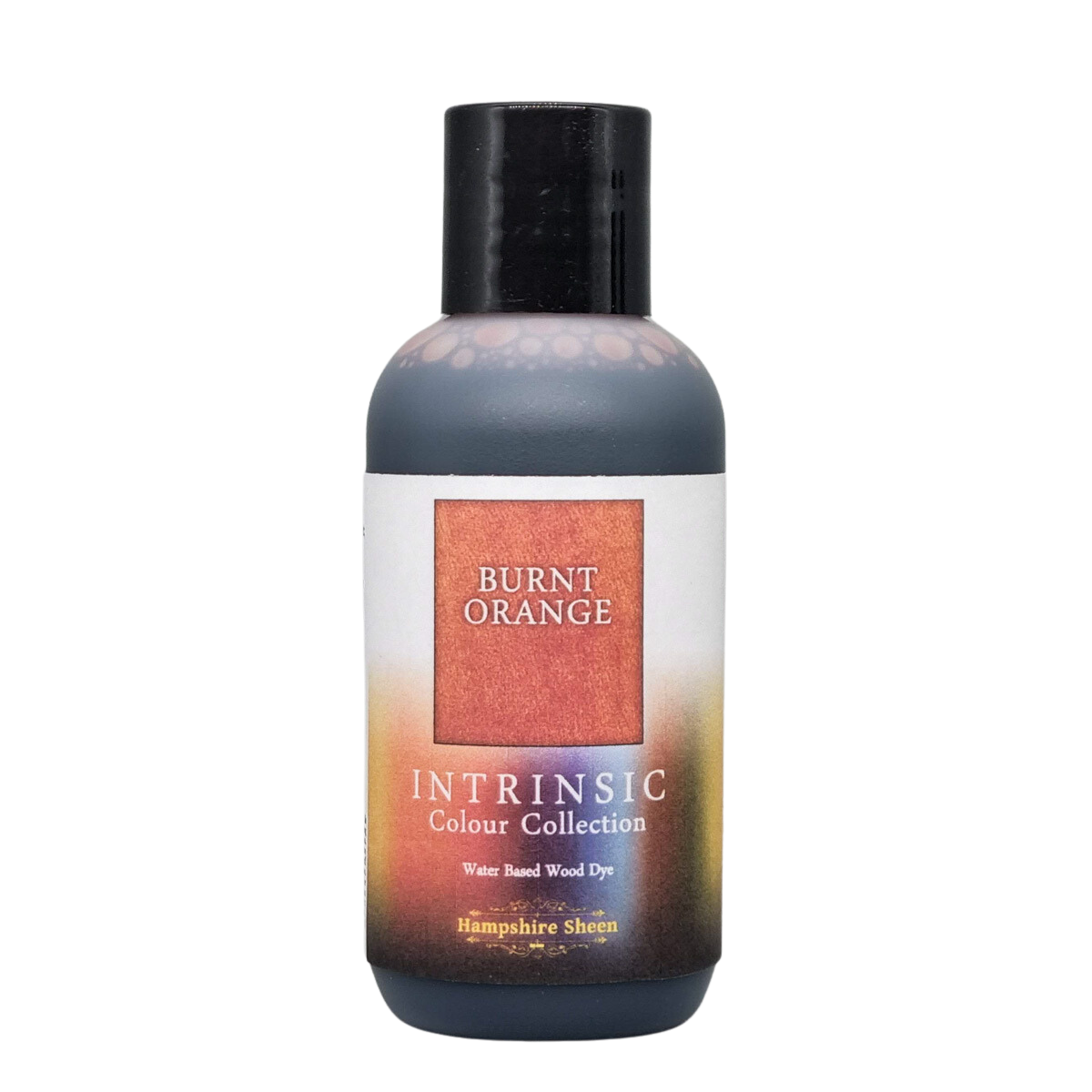 Burnt Orange water-based wood stain 125ml bottle  Almost terracotta in colour, this shade blends brilliantly with Honey and Flame and Ruby.  The Intrinsic Colour Collection is a set of distinctive and atmospheric wood dyes in shades designed by pro UK woodturner Martin Saban-Smith.