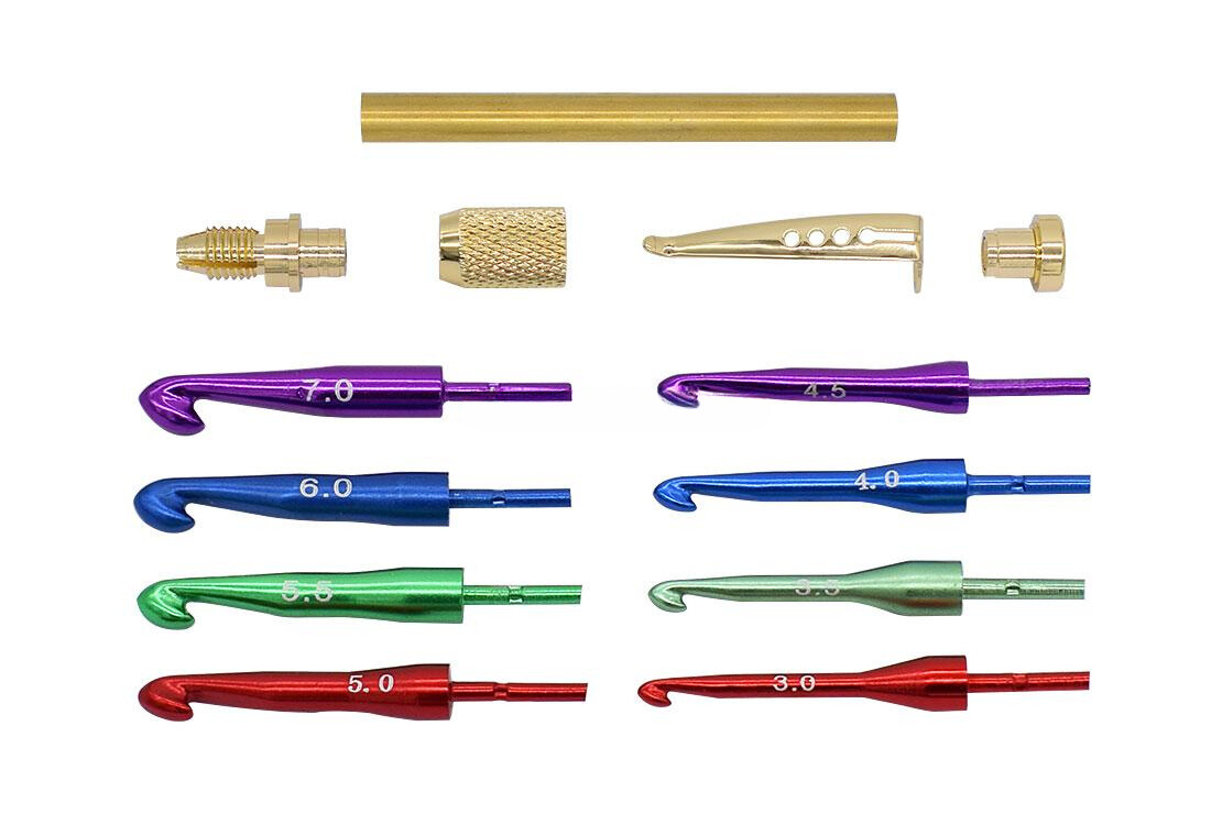 Gold & Colour Crochet Hook Kit (Knurled) Turning Project Kit